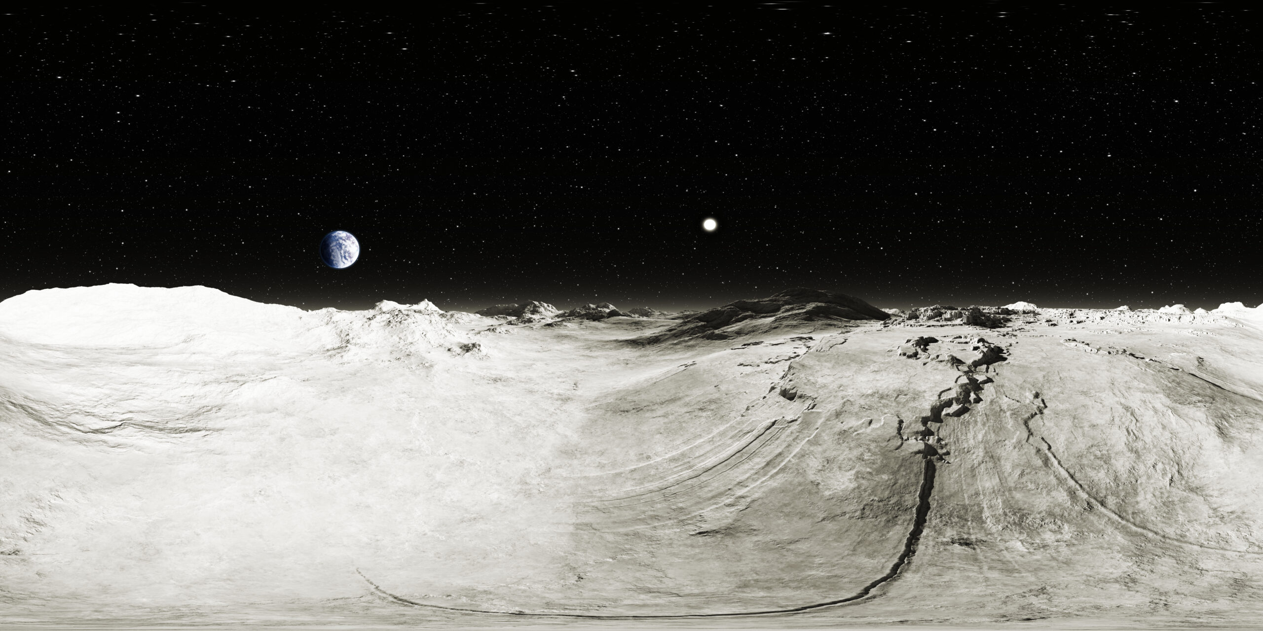 360 Degree Moon Landscape, Equirectangular Projection, Environment Map. Hdri Spherical Panorama. Space Background